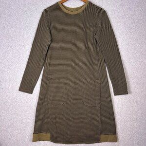 J.Jill Sweater Dress Women's Small Olive Green Black Striped Long Sleeve Pockets